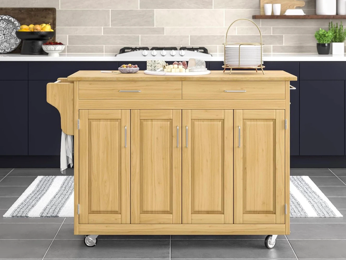 Wooden Kitchen Island Cart with Wheels and Towel Rack - photo 2