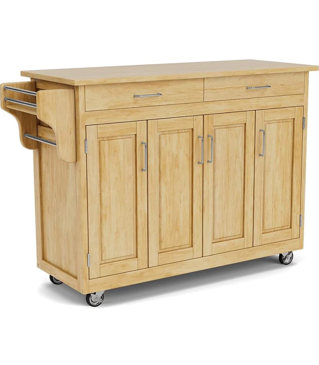 Wooden Kitchen Island Cart with Wheels and Towel Rack