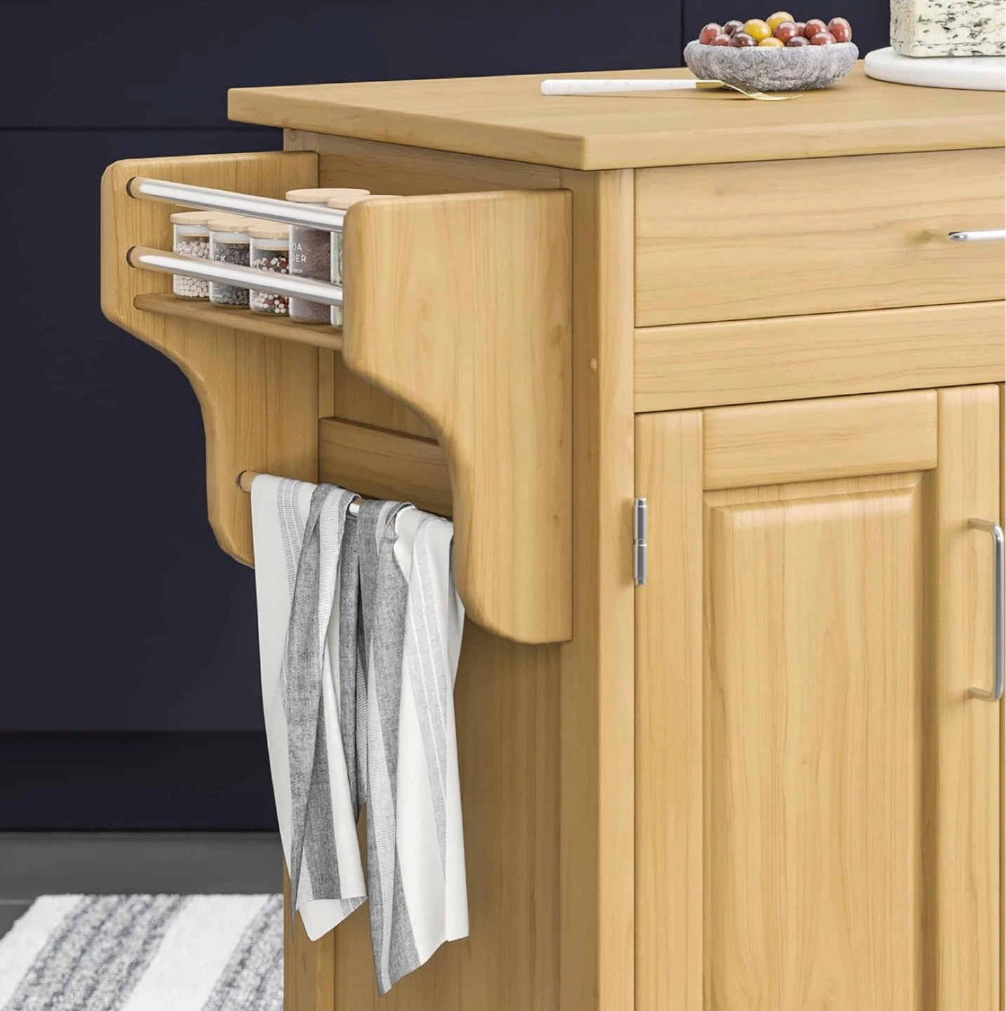 Wooden Kitchen Island Cart with Wheels and Towel Rack - photo 4