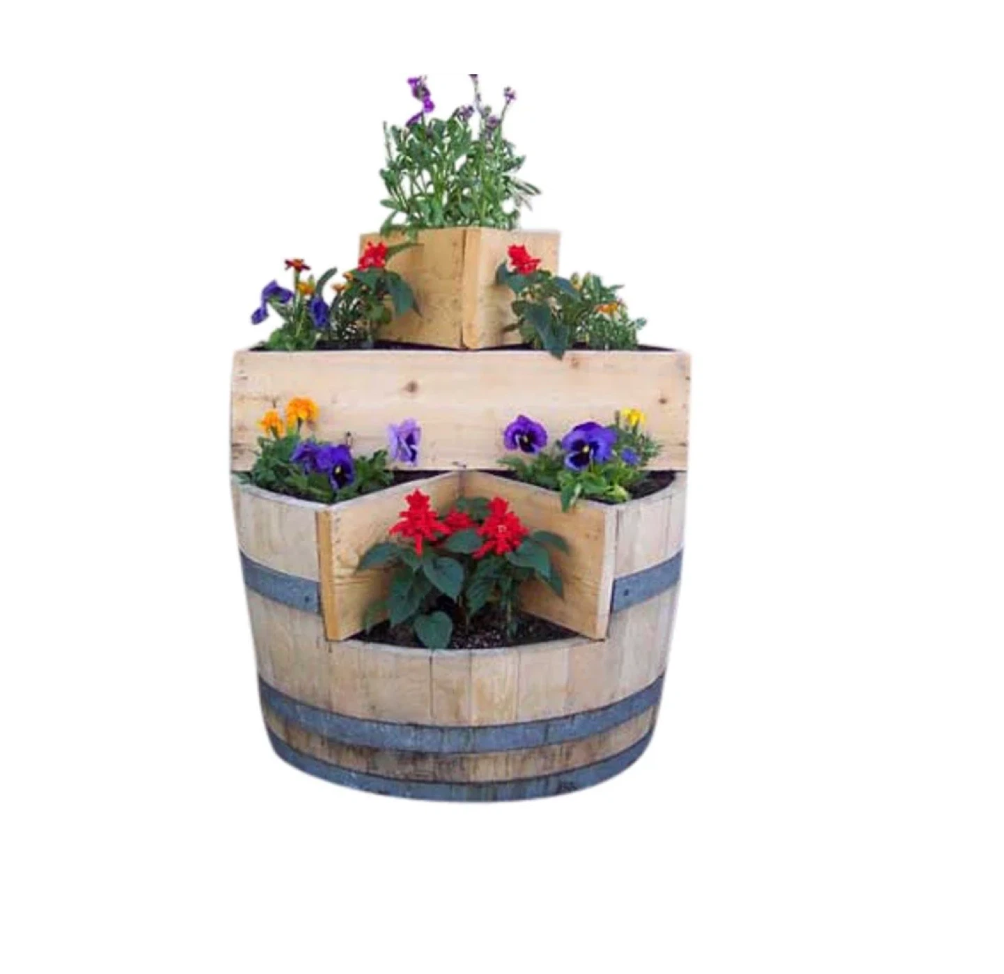 Whiskey Barrel Tiered Planter