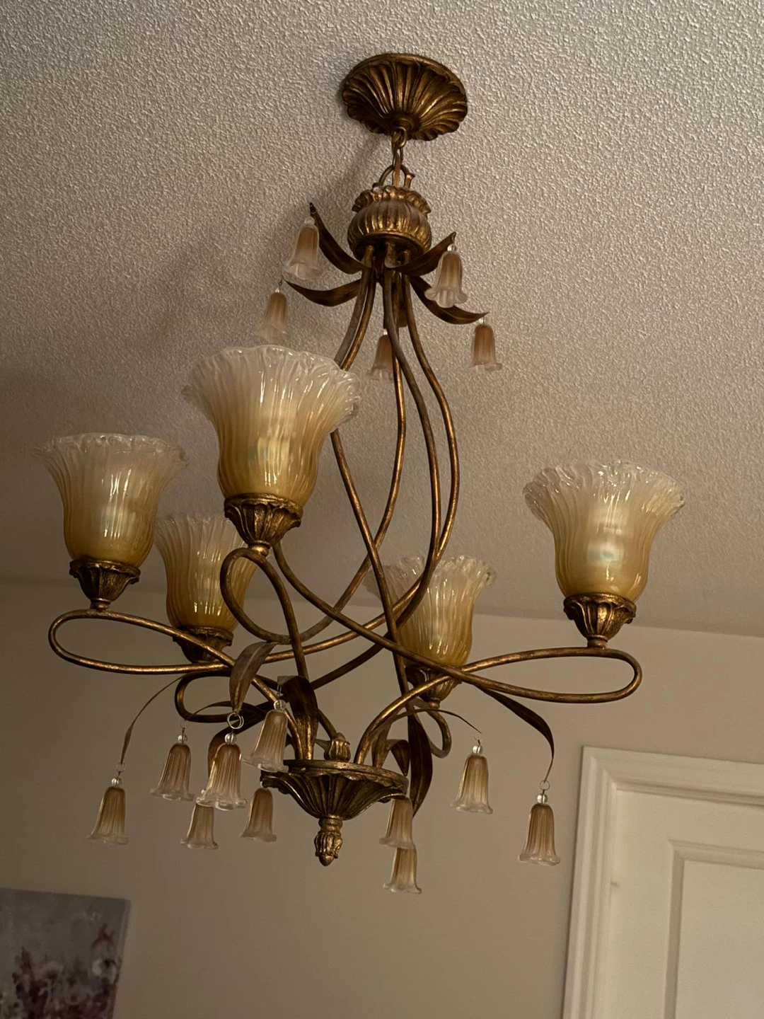 Gold Chandelier with Glass Shades