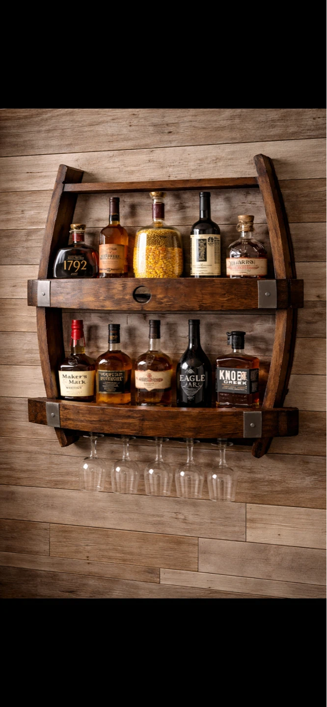 Whiskey Barrel bar with Glass Holder