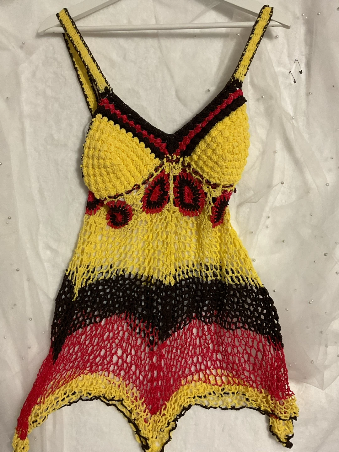 Yellow, Red & Black Crochet Tank Top - photo 2