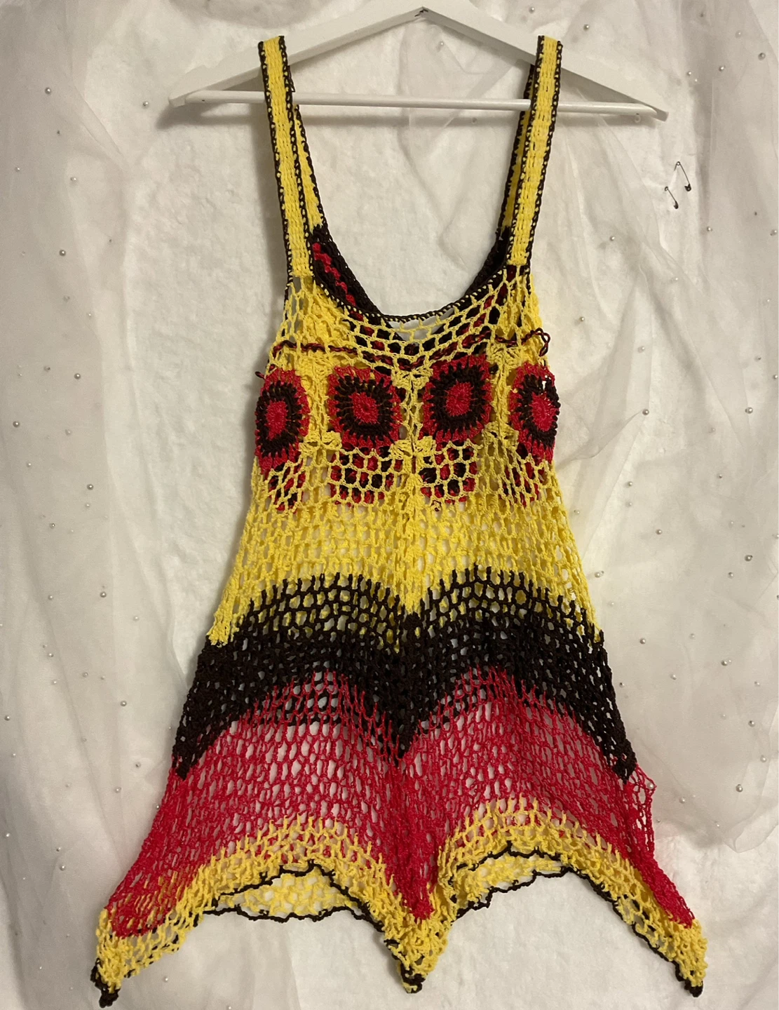 Yellow, Red & Black Crochet Tank Top