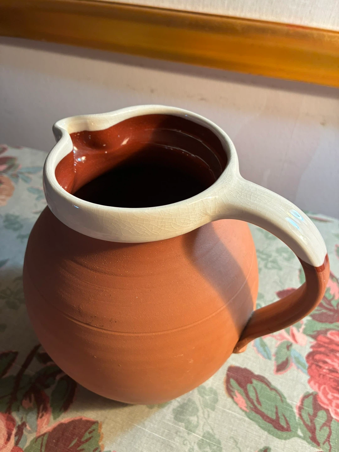 Terracotta Pitcher with Cream Handle