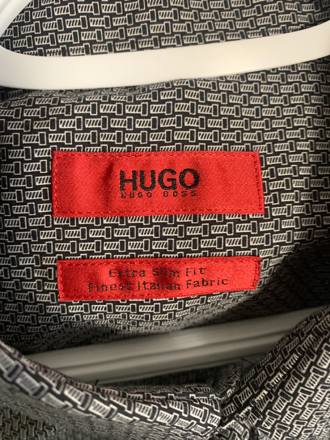 HUGO Hugo Boss Men's Grey Patterned Dress Shirt Extra Slim Fit