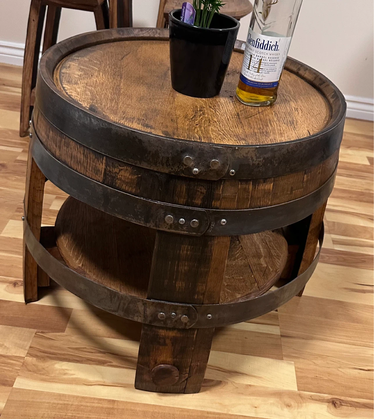 Oak barrel coffee table with shelf - photo 2