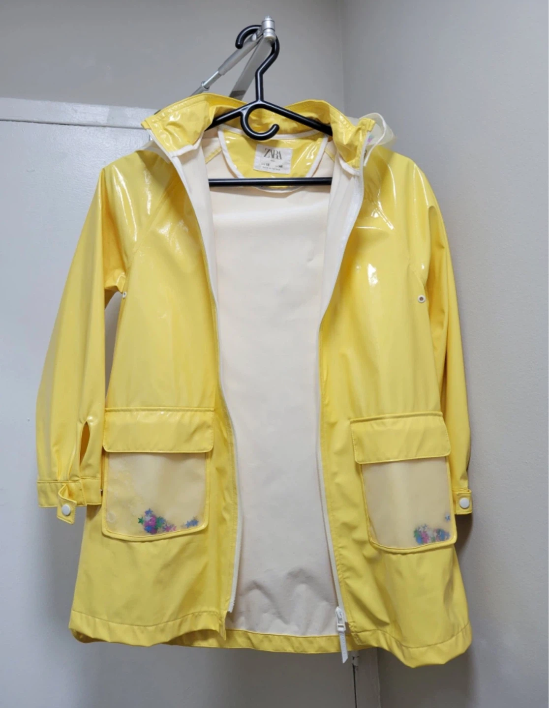 Zara Yellow Hooded Raincoat with Clear Pockets
