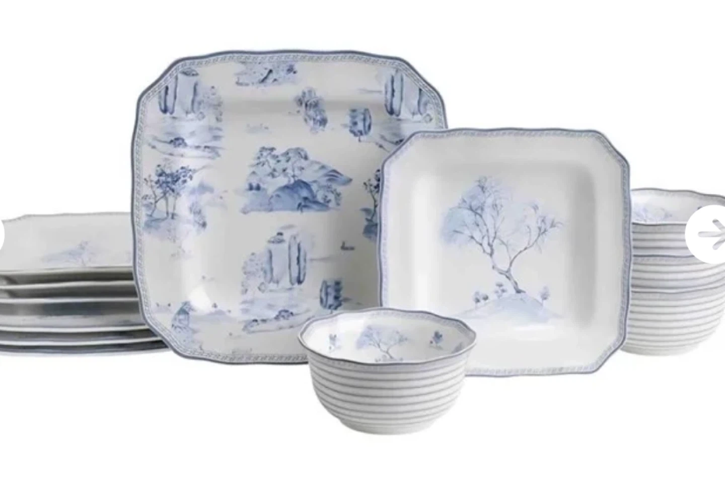 Blue and White Toile Dinnerware Set
