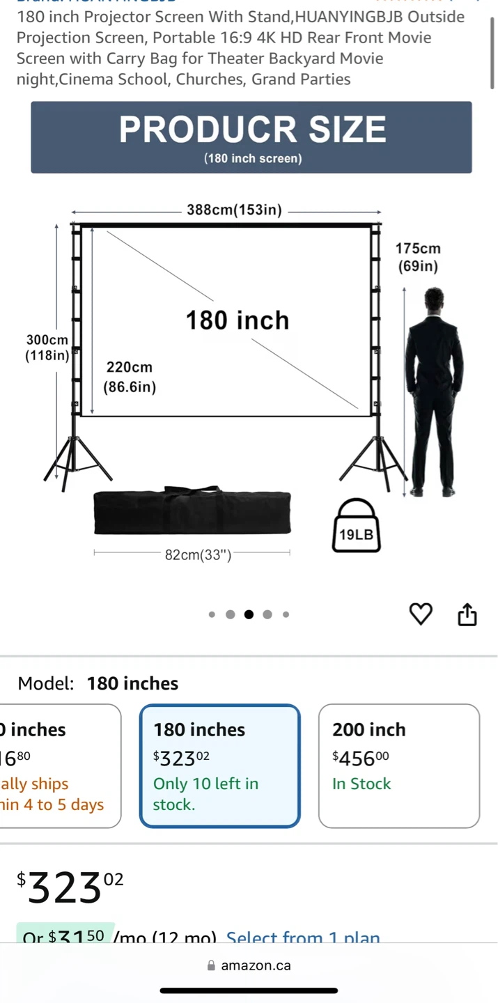 HUANYINGBJB 180-inch Portable Projector Screen with Stand - photo 2