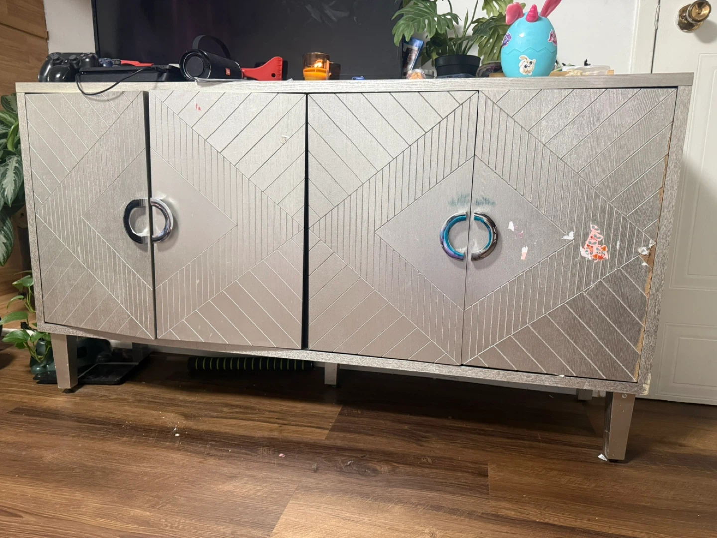 Silver 4-Door Accent Cabinet