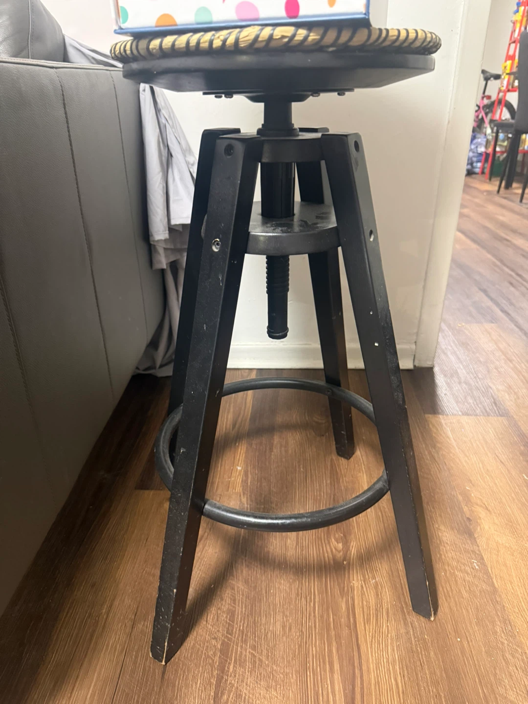 Adjustable Swivel Bar Stool with Black Metal Frame