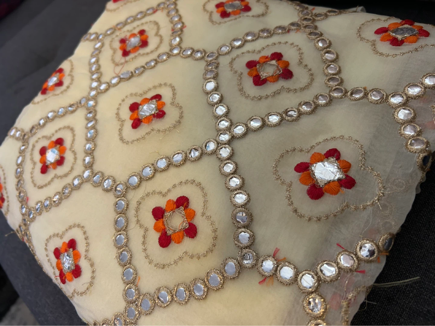 Embroidered light yellow Fabric (suit)with Mirror Work