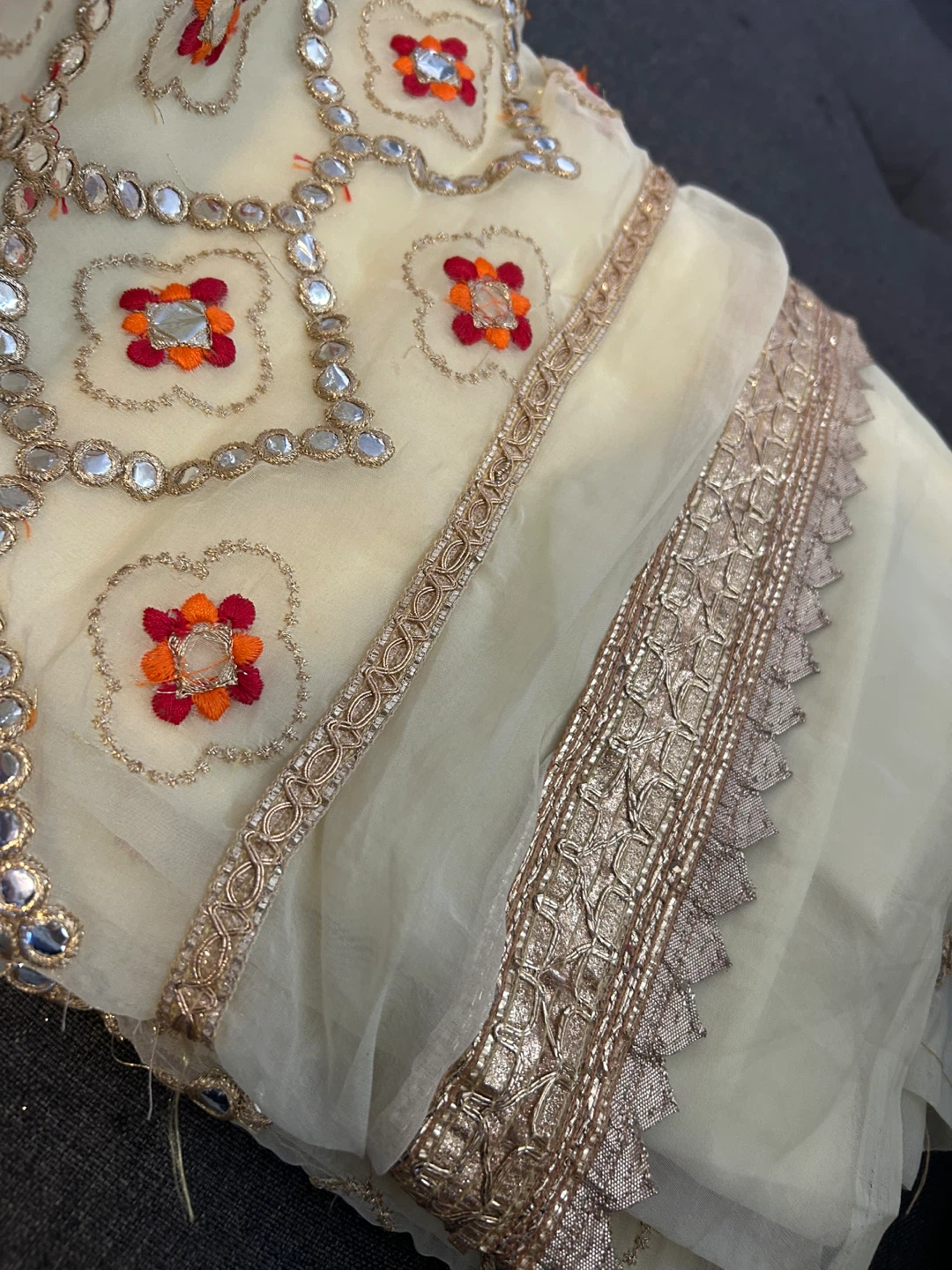 Embroidered light yellow Fabric (suit)with Mirror Work - photo 2