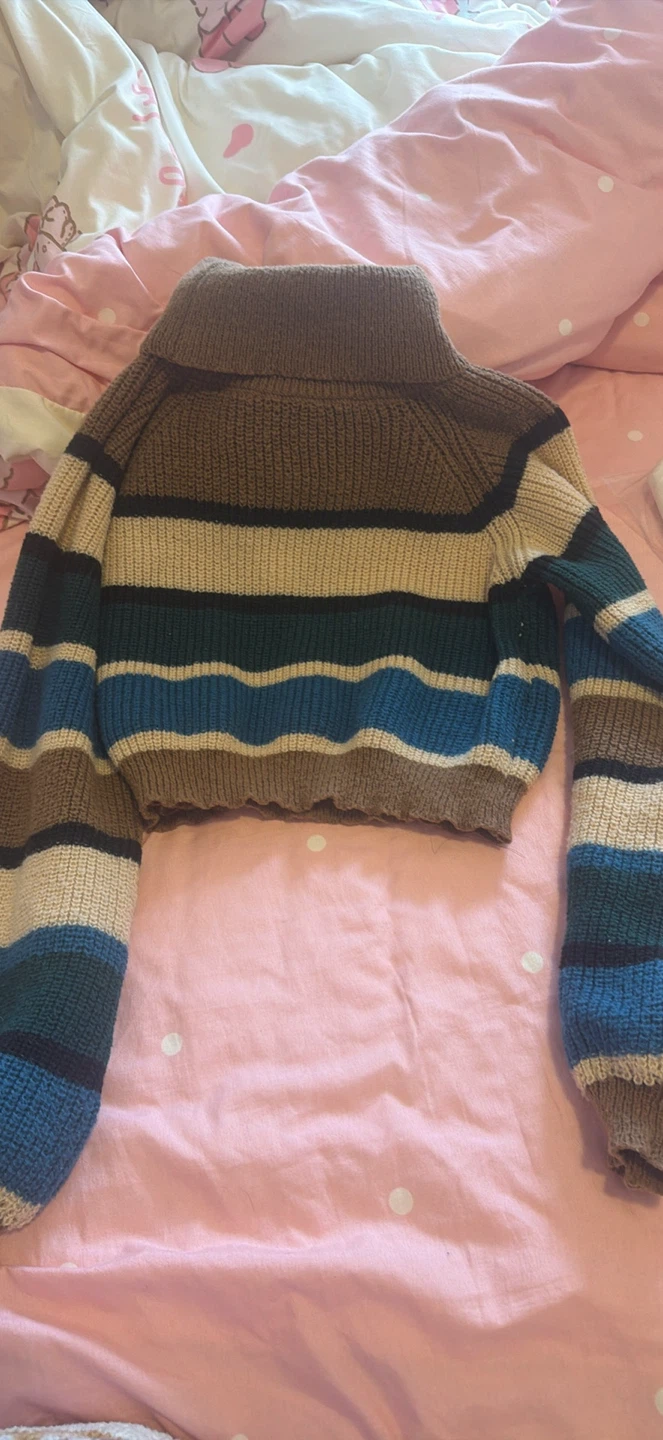 Striped Turtleneck Sweater with Bear Patch - photo 2