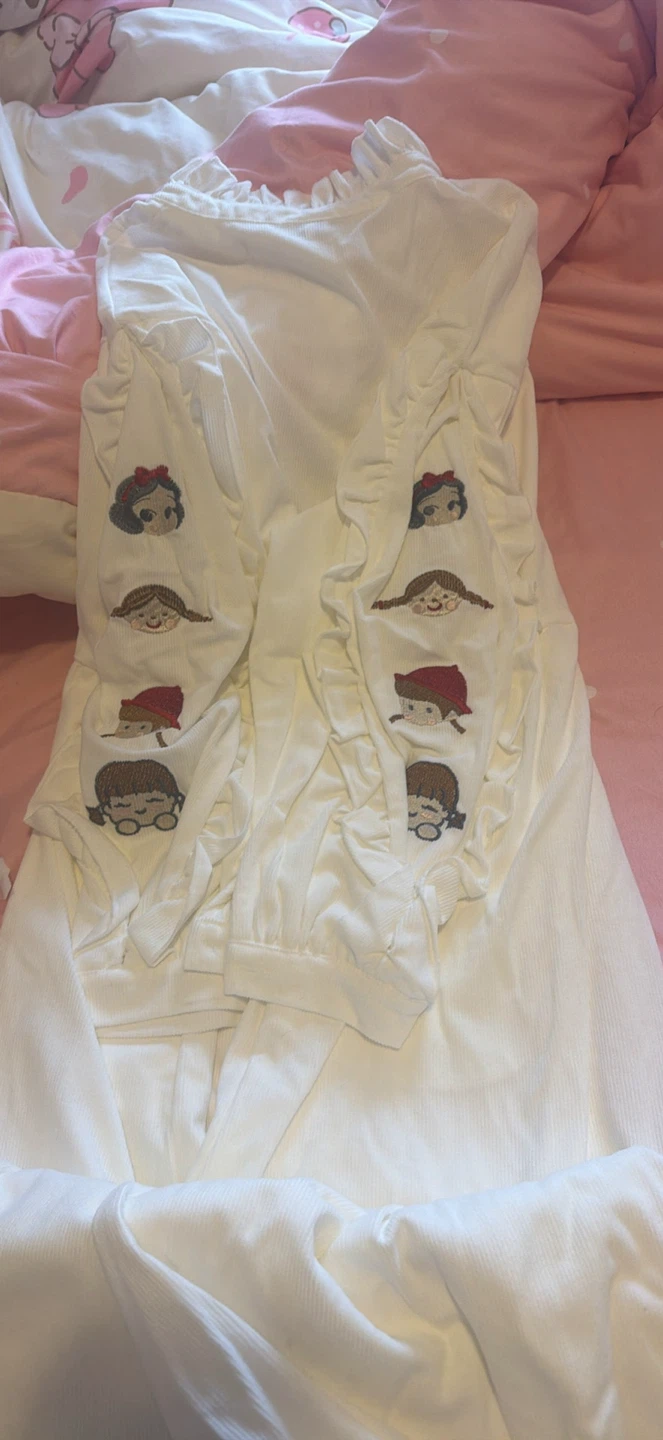 White Corduroy Dress with Embroidered Disney Princesses