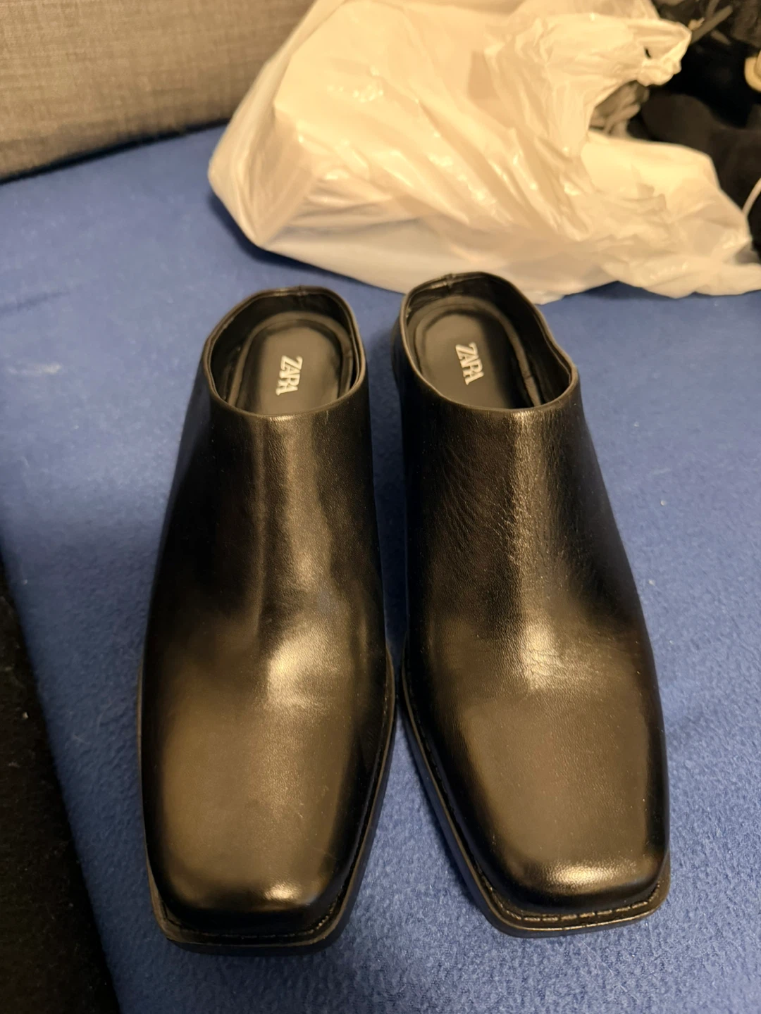 Zara Black Faux Leather Square Toe Mules - photo 2