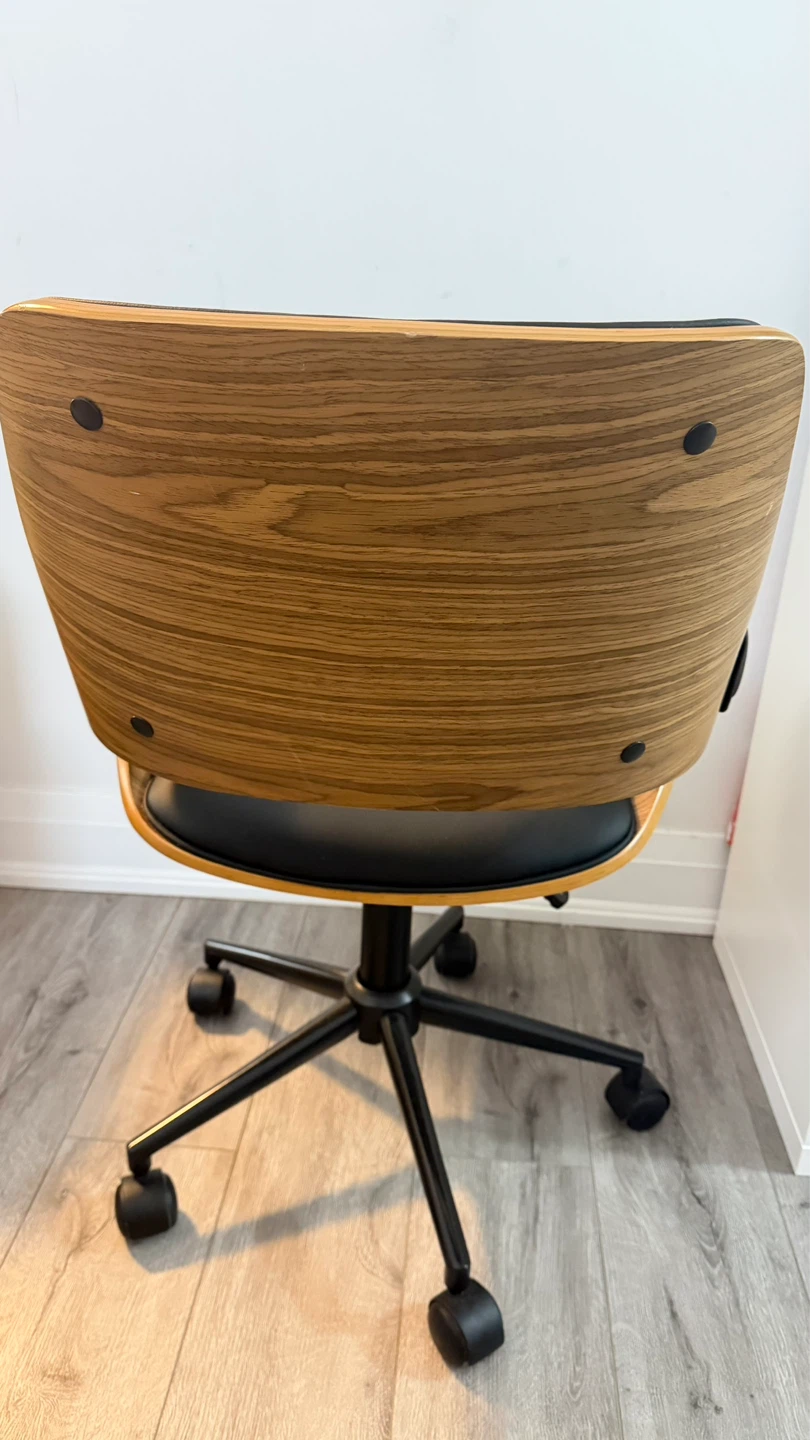 Office Chair with Wood Accent and Black Faux Leather - photo 2
