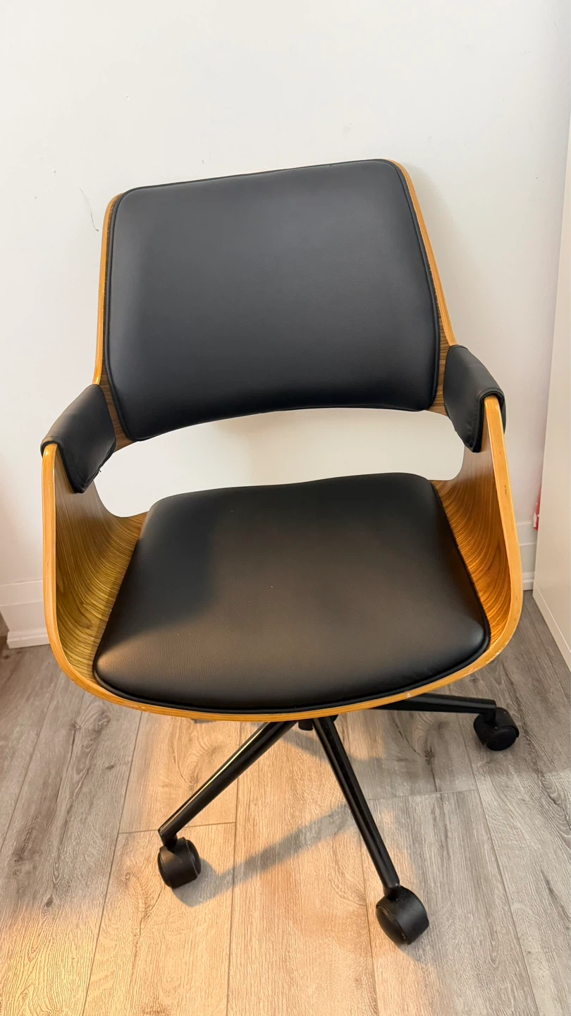 Office Chair with Wood Accent and Black Faux Leather
