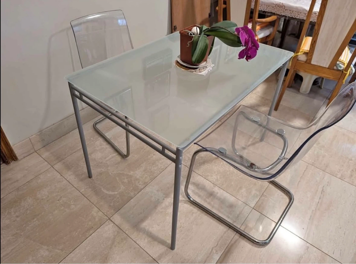 Glass Top Dining Table with Metal Frame