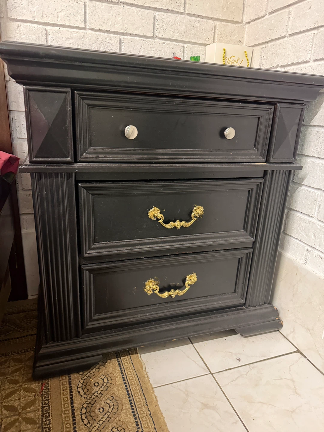 Black Nightstand with 3 Drawers