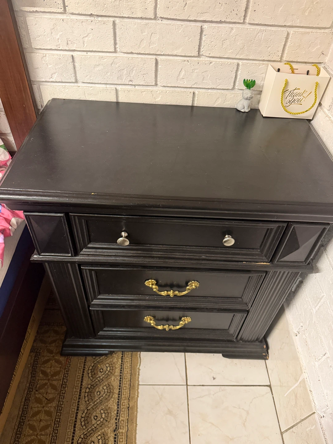 Black Nightstand with 3 Drawers - photo 2