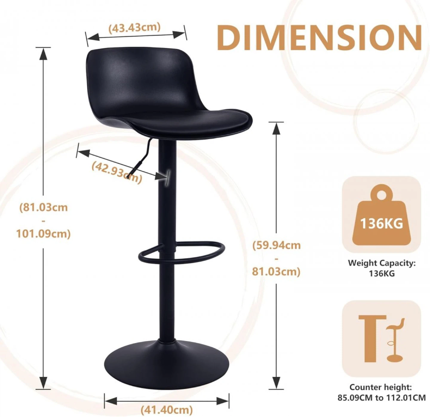 Set of 2 Black Adjustable Bar Stools - photo 2