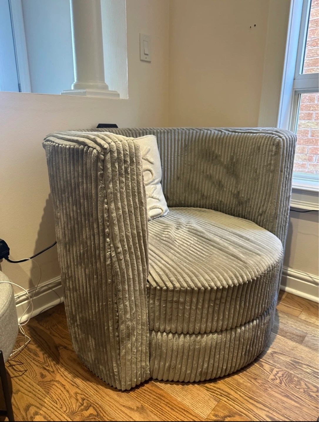 Grey Corduroy Swivel Armchair