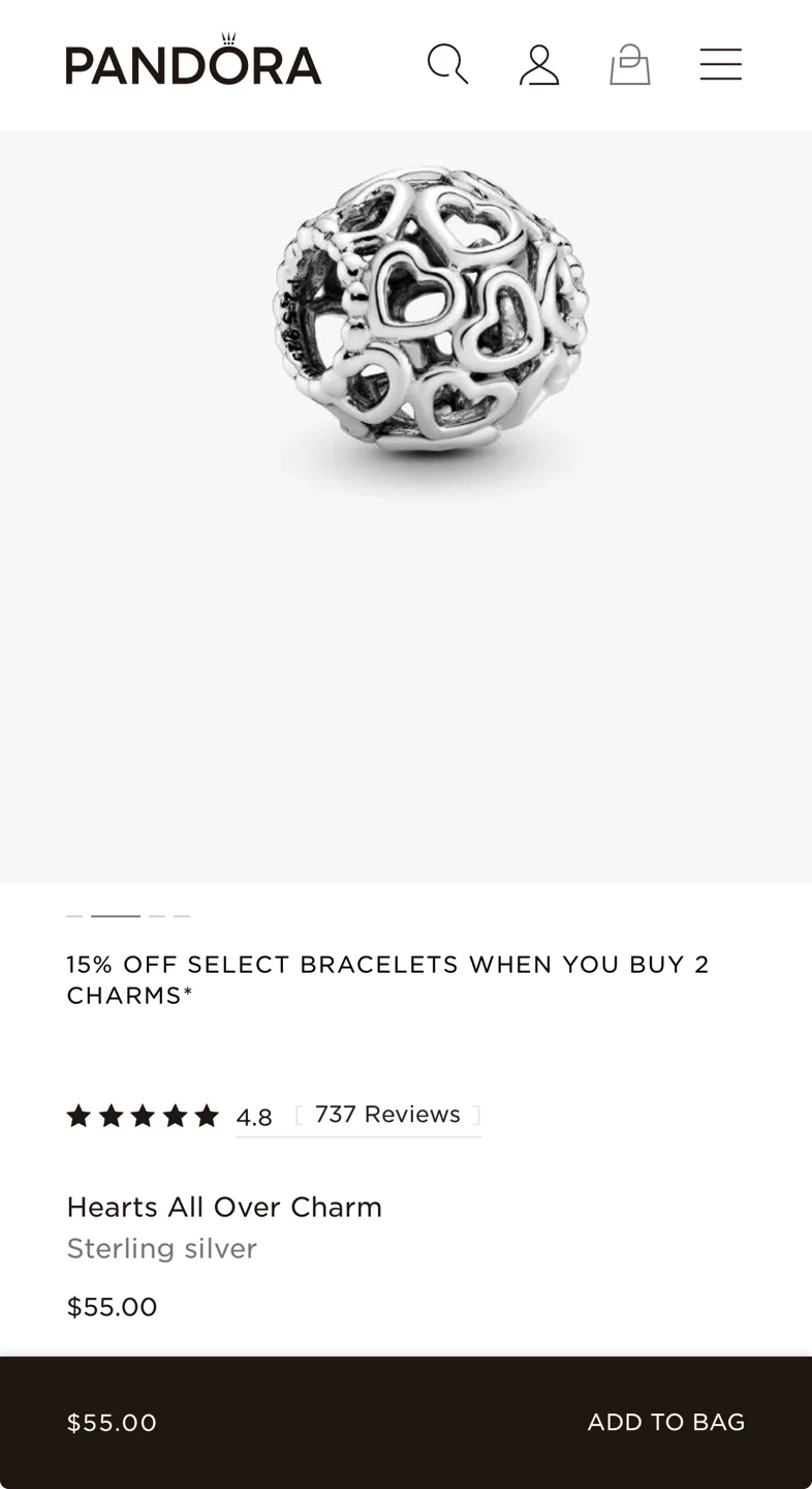 Pandora Hearts All Over Charm Sterling Silver - photo 3