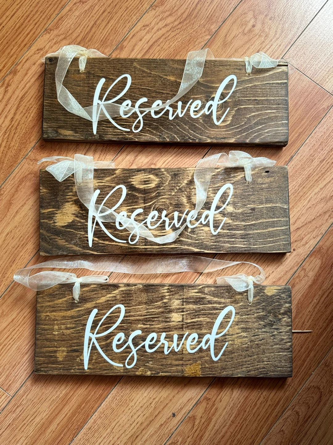Set of 3 Wooden "Reserved" Signs with Ribbon