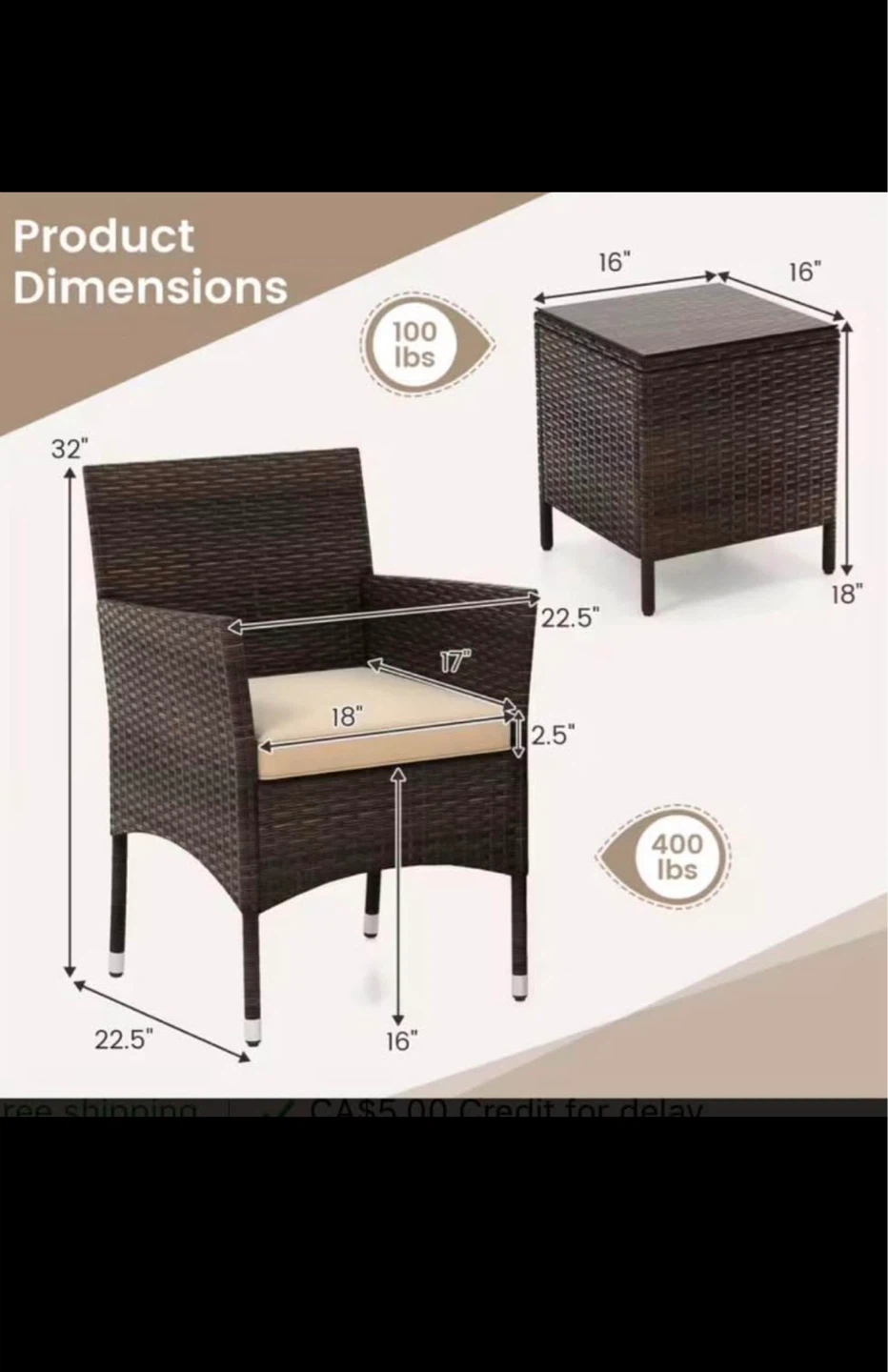 3pc outdoor balcony patio set - photo 3