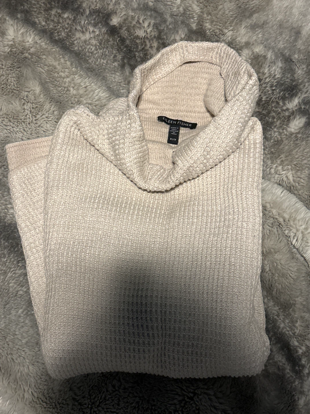 Eileen Fisher Beige Knit Turtleneck Sweater