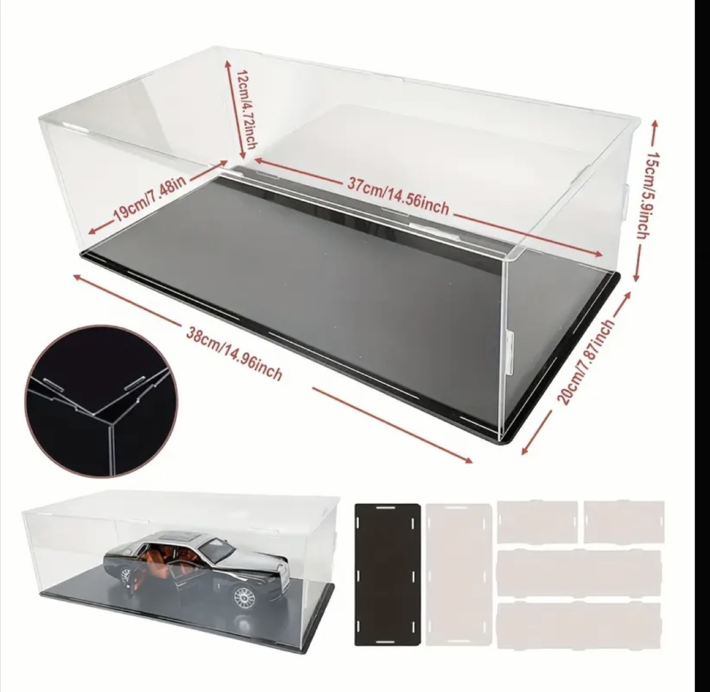 Clear Display Case Box with Black Base
