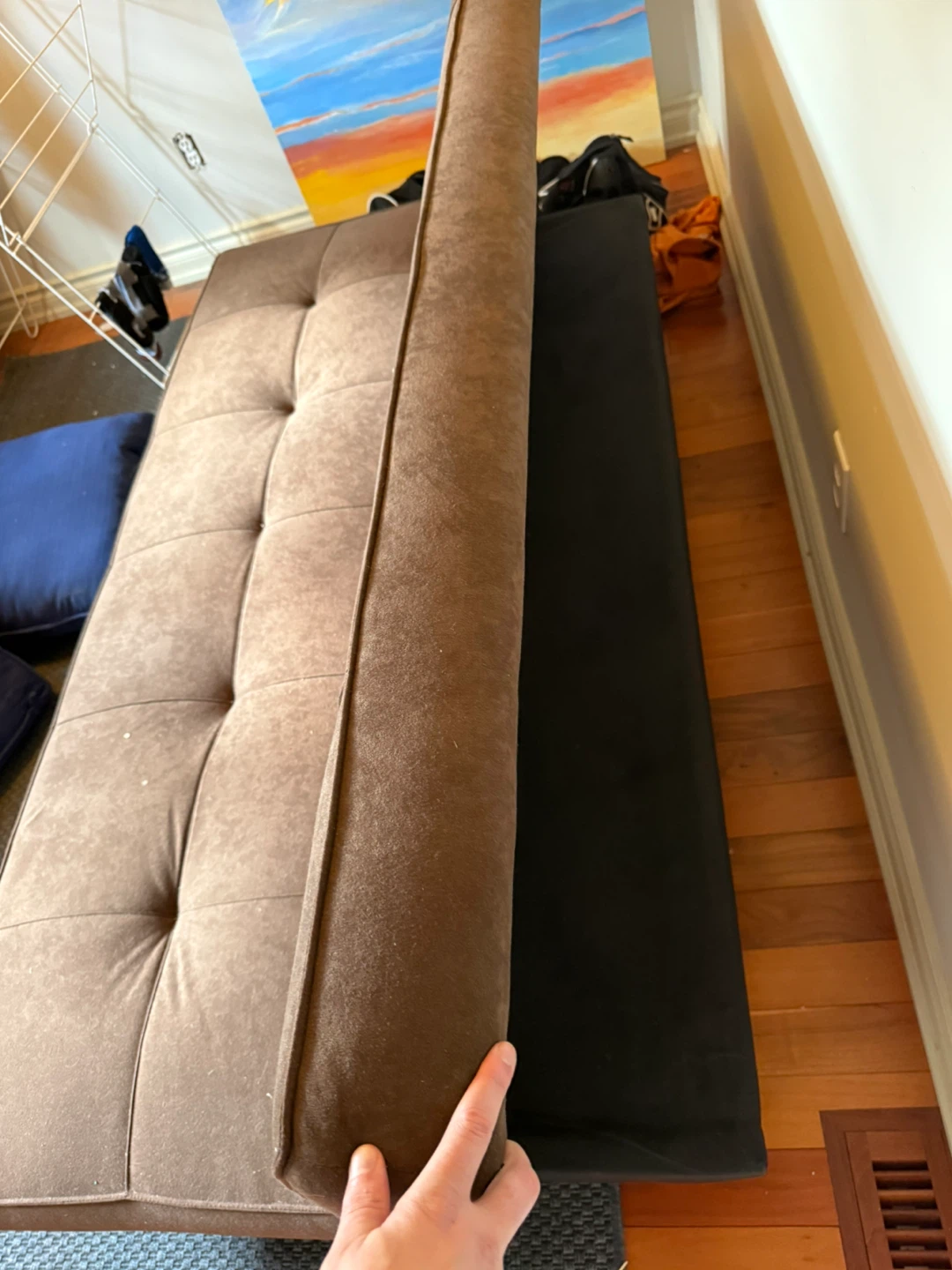 Brown Tufted Futon Sofa Bed - photo 5