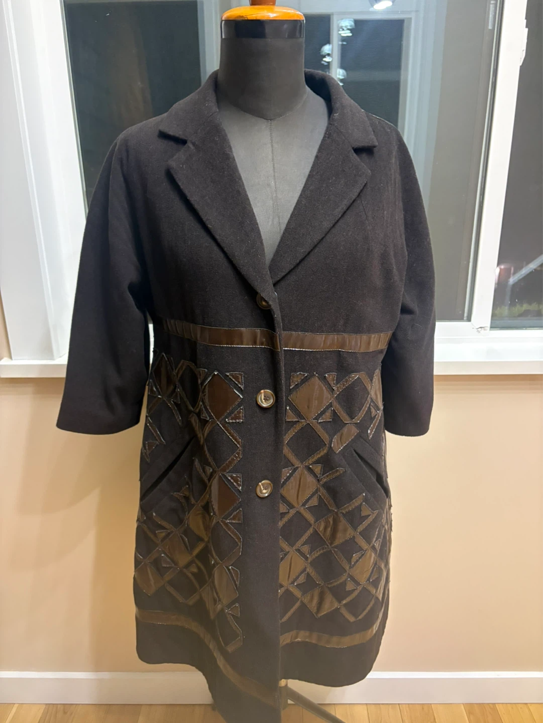 Brown Coat with Patent Leather Accents