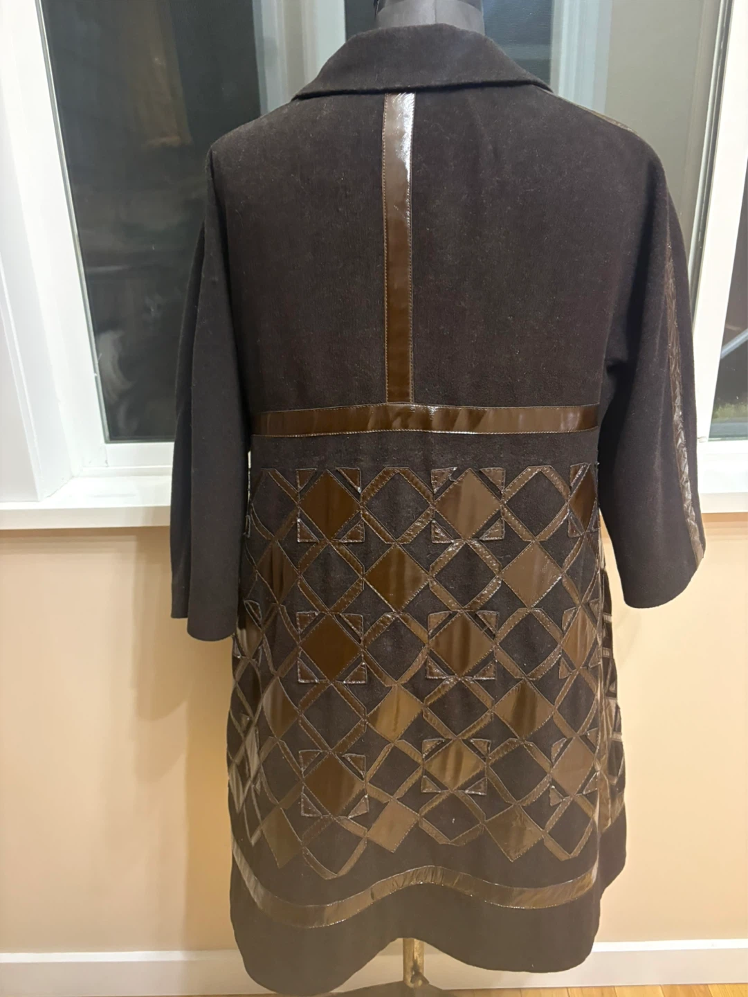 Brown Coat with Patent Leather Accents - photo 2