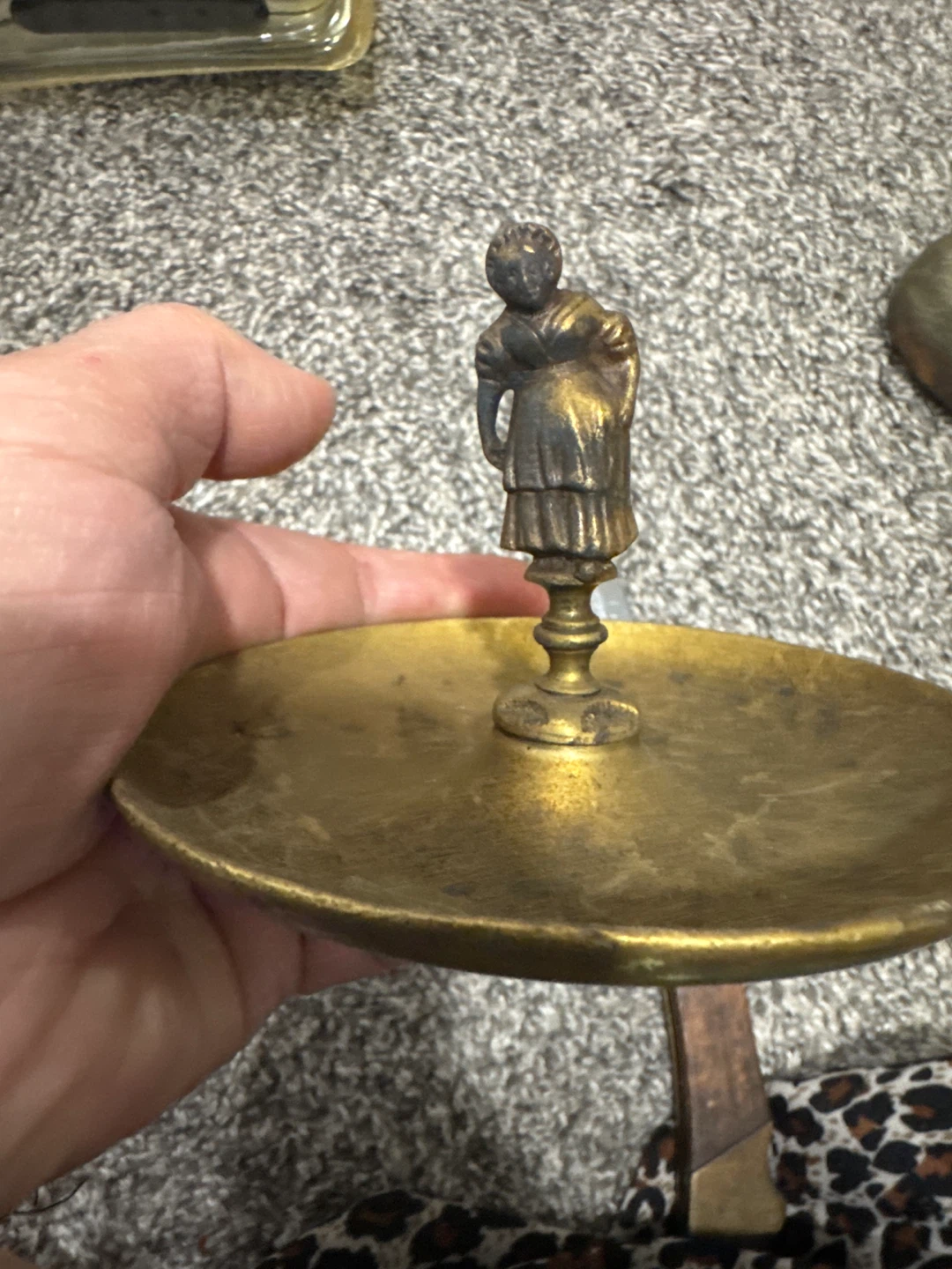 Antique Brass Dish with Figurine - photo 2
