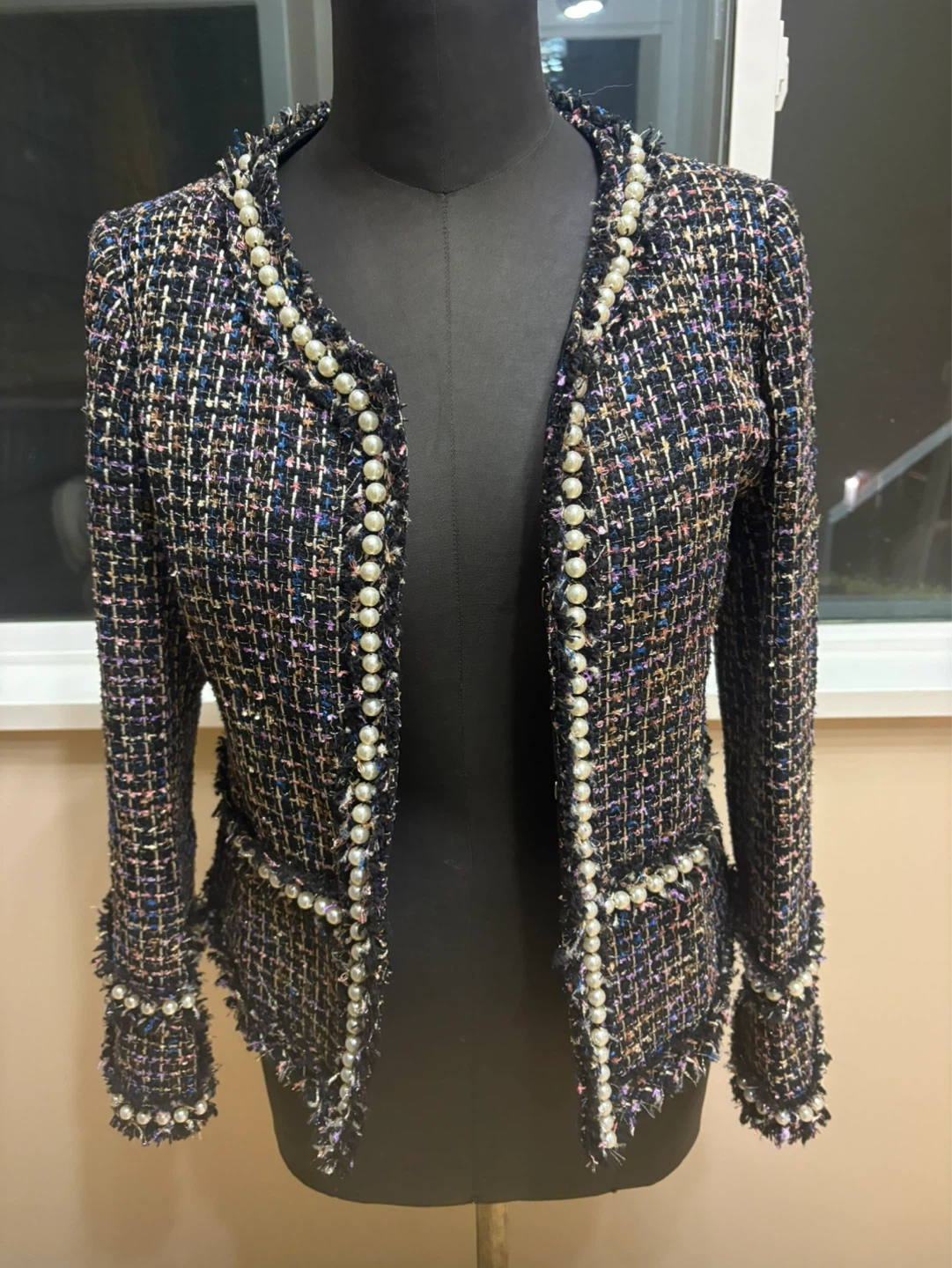 Women's Tweed Jacket with Pearl Embellishments