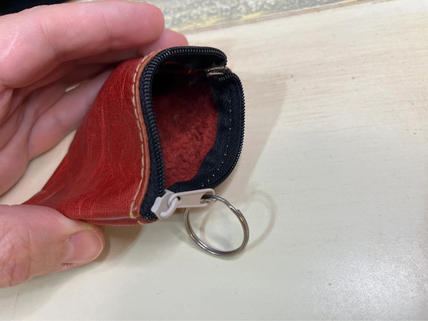 Leather Red Coin Pouch / Key Holder - photo 3