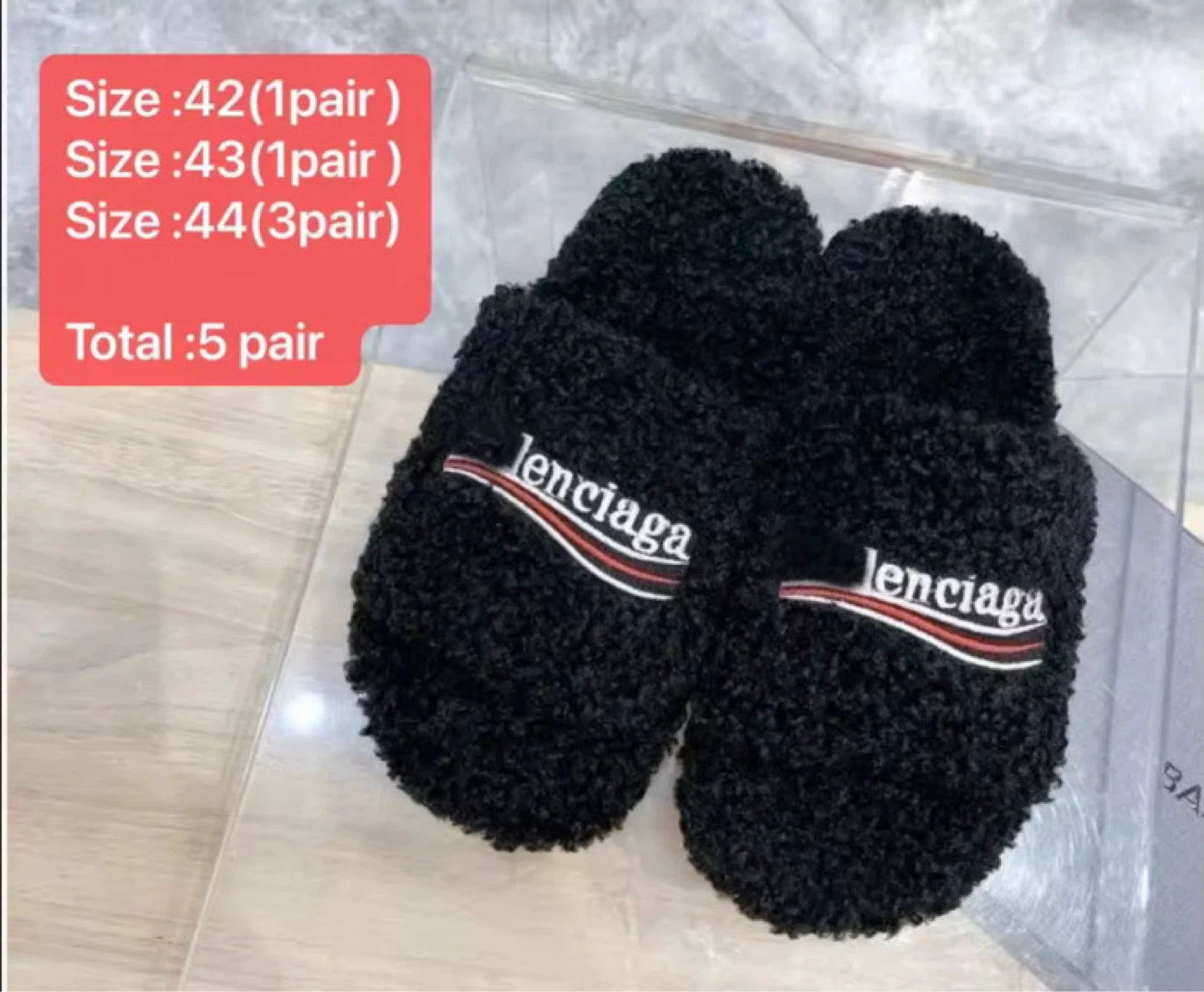 Balenciaga Black Fuzzy Slippers - Available in Multiple Sizes