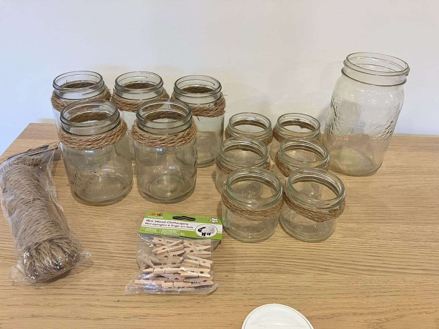 12 Mason Jars with Twine