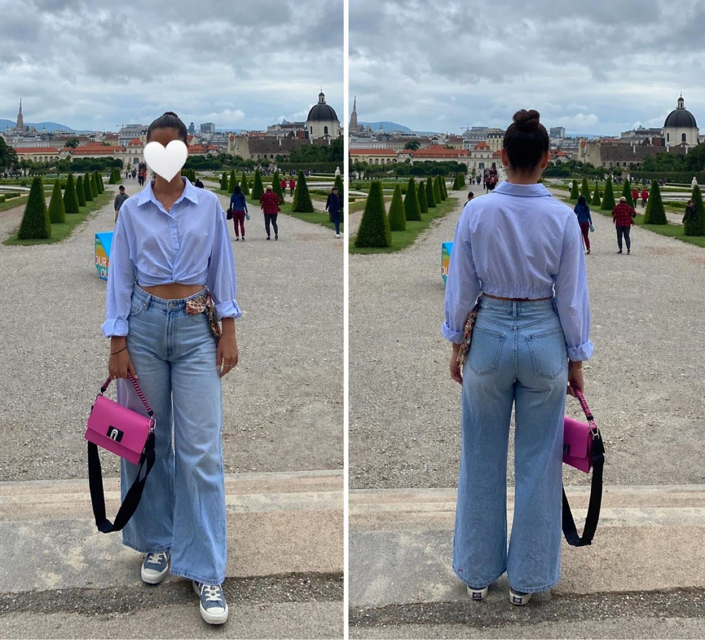 Blue Button-Up Cropped Shirt