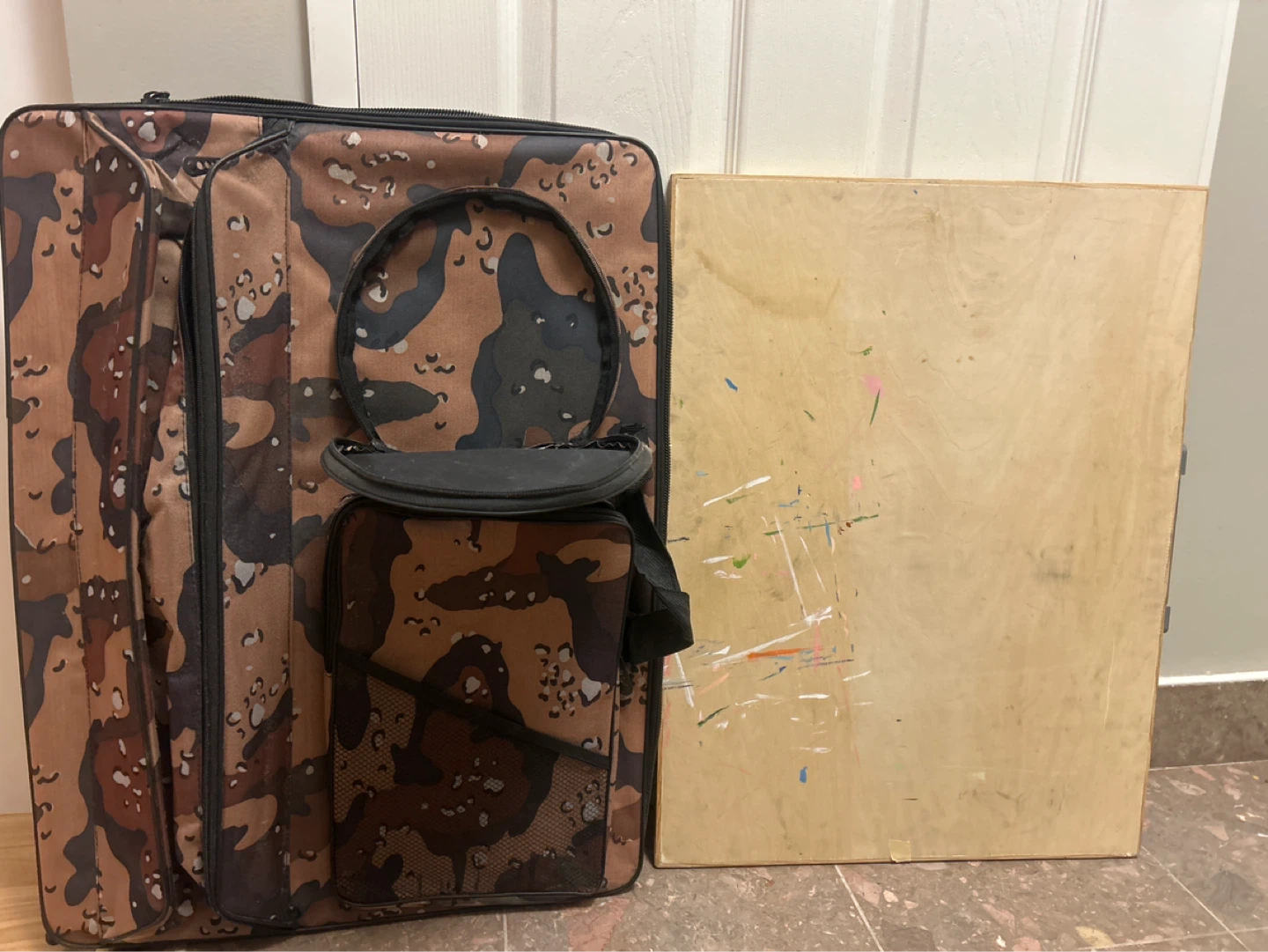 Wooden Art Sketch Box with Camouflage Carry Case