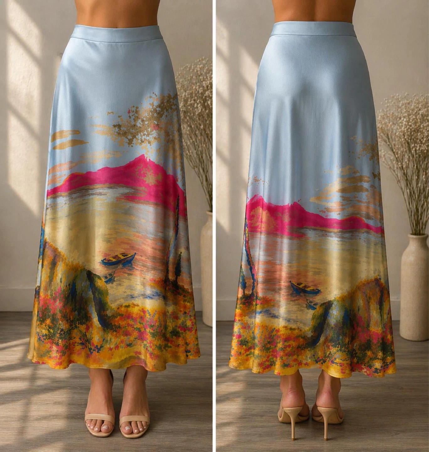 Maxi Skirt with Landscape Print