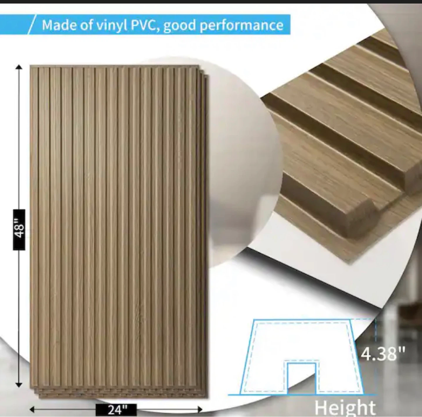 Wood Slats Wall Panel Vinyl PVC 24" x 48" Brown