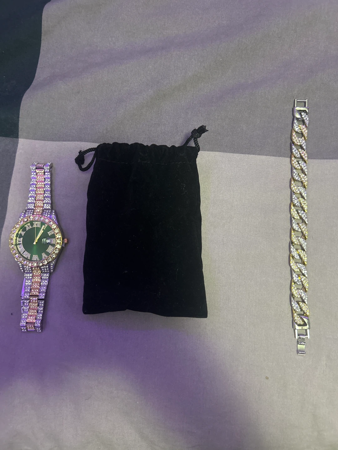 Green face watch with diamond accent band and matching bracelet - photo 3