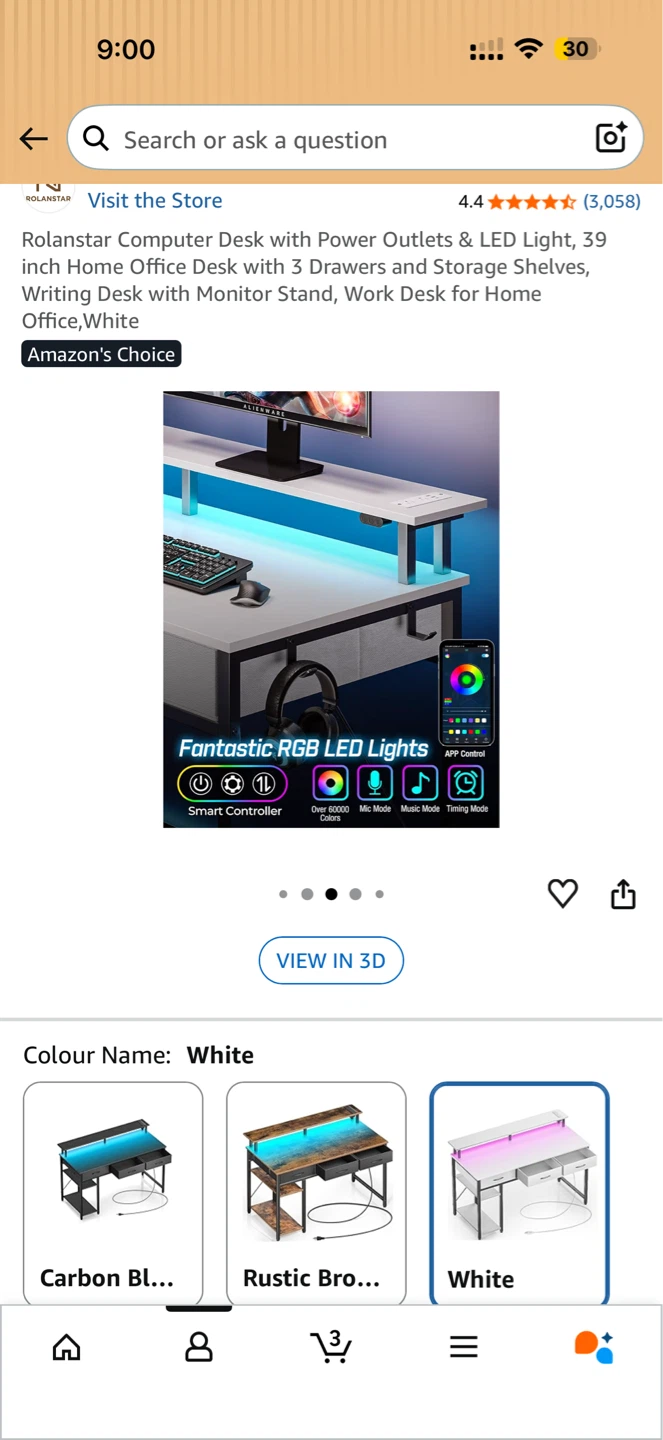 Rolansar LED Light, 39" Desk, White - photo 3