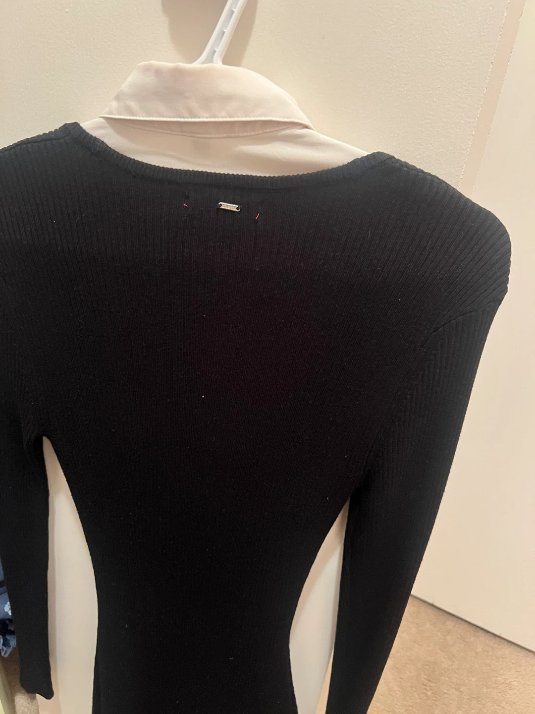 Guess Black Ribbed Long Sleeve Sweater Dress with button up - photo 2