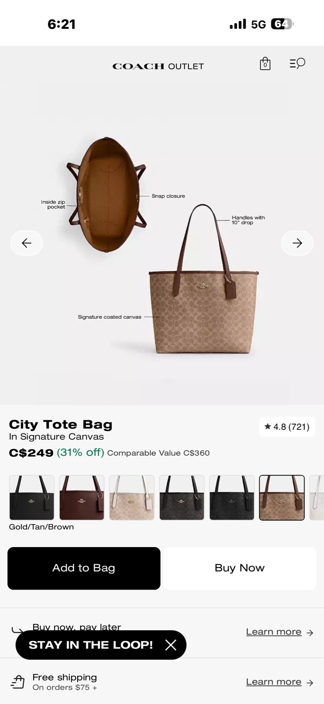 Coach City Tote Bag in Signature Canvas - Gold/Tan/Brown - photo 4