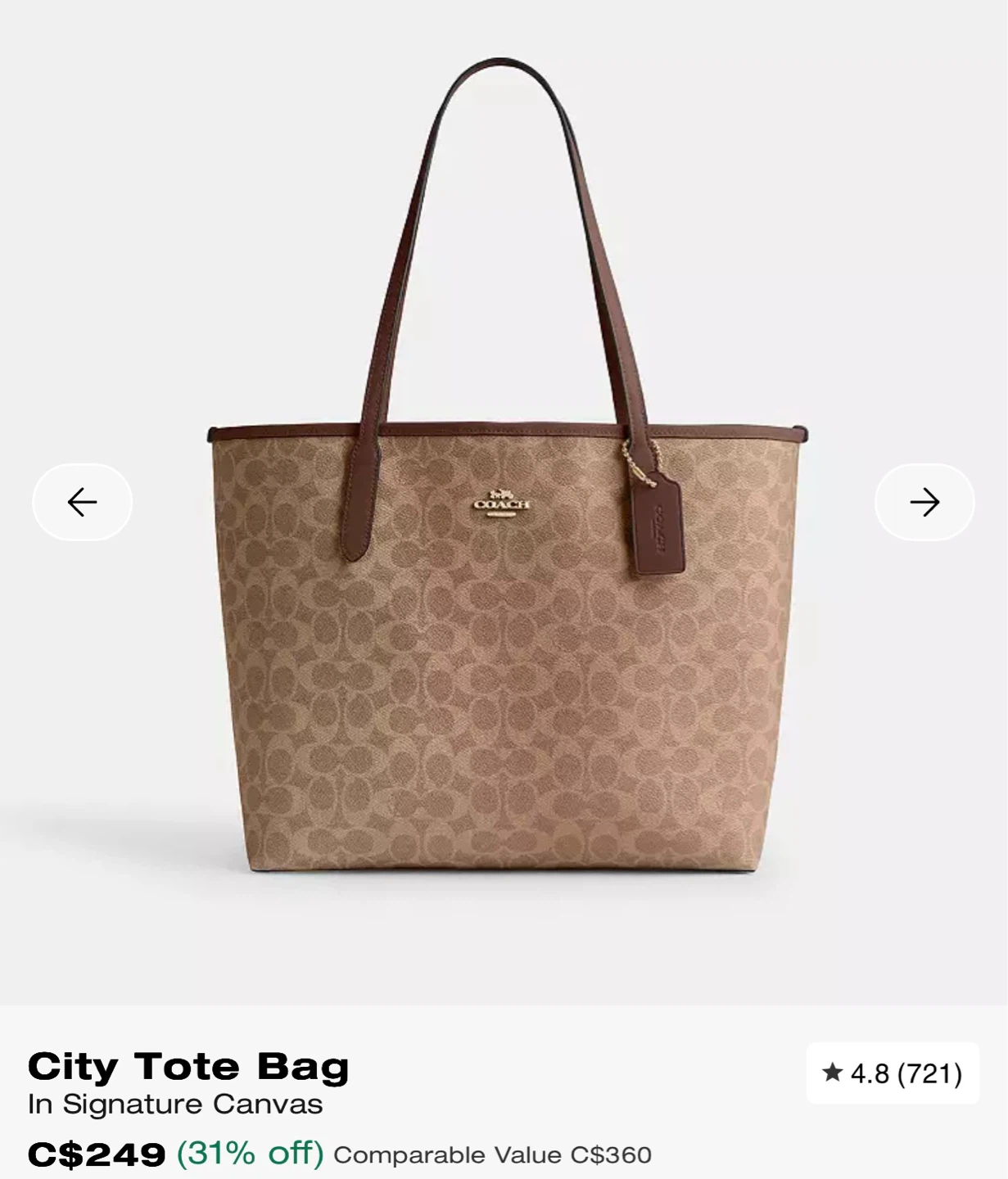 Coach City Tote Bag in Signature Canvas - Gold/Tan/Brown - photo 3